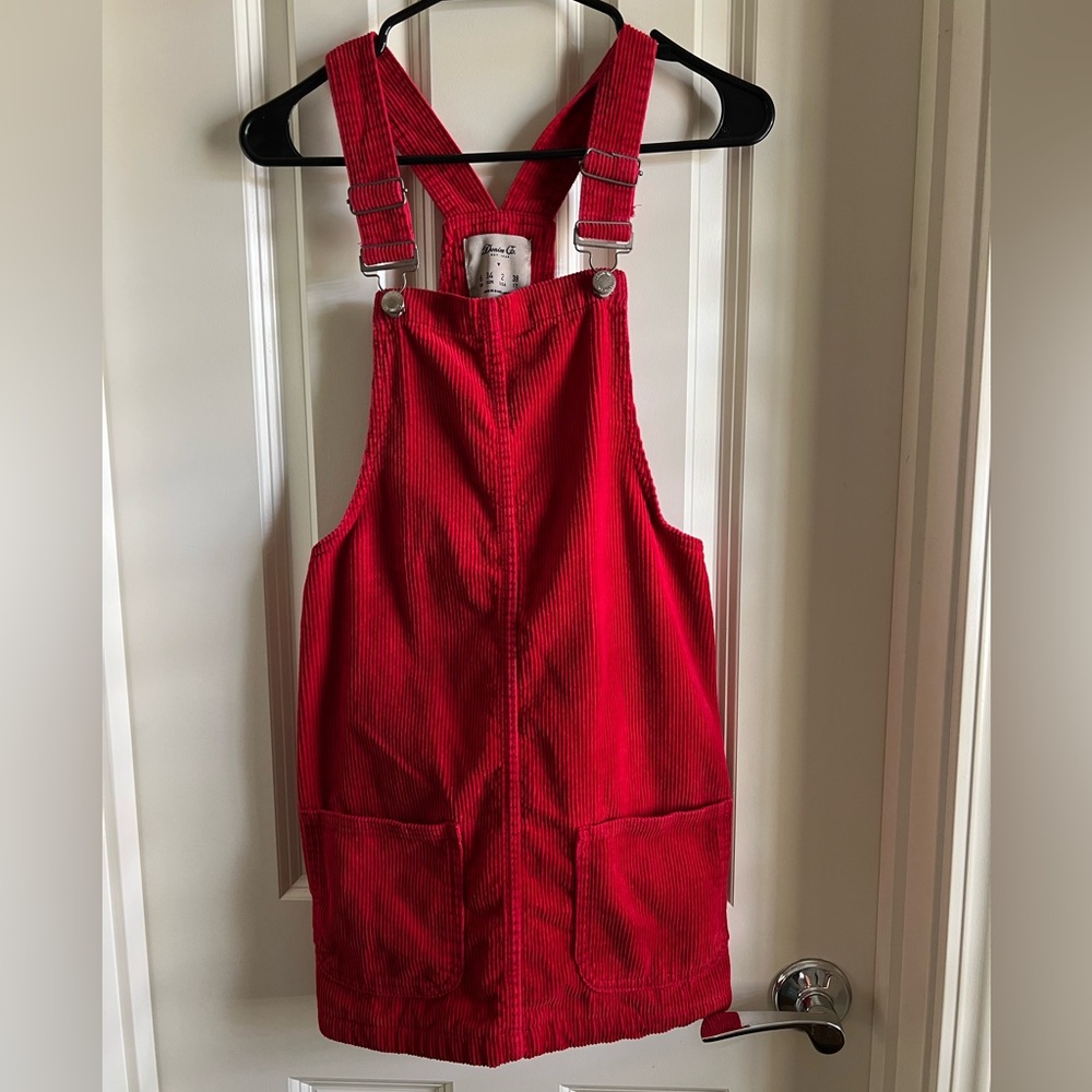 Denim & Co. Vintage Red Corduroy Coveralls Dress